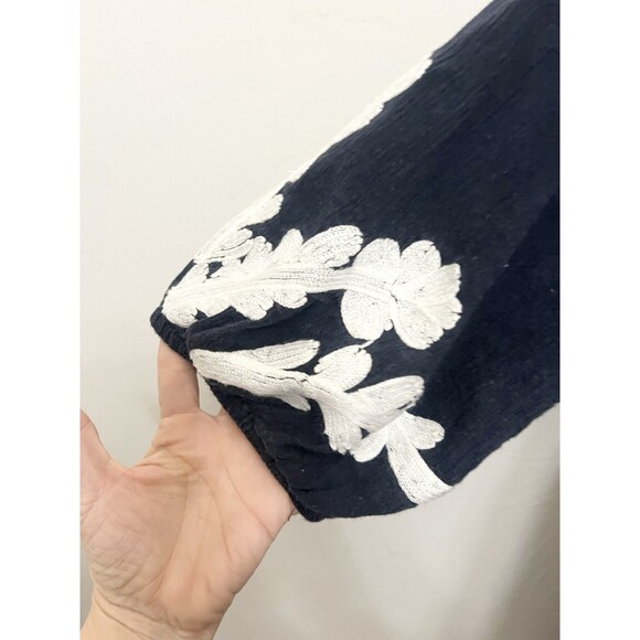 Crown Ivy Peasant Blouse 2X Blue Boxy Cotton Floral Embroidered Boho Resort Top - Picture 3 of 7